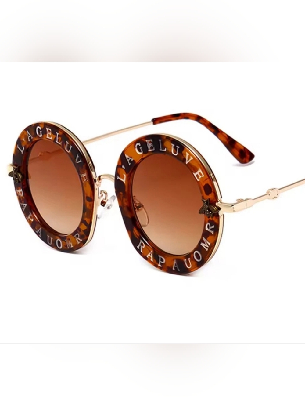 Women's High Quality Luxury Style Bold Round Statement Brown Printed Sunglasses